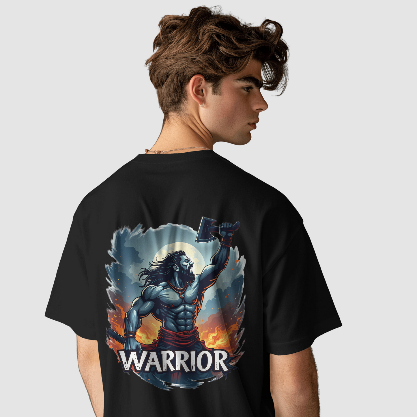 Fierce Valor: Black Premium Fabric 280 gsm Oversized T-Shirt with Warrior Graphic