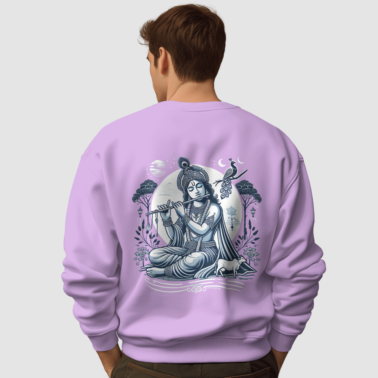 Essence of Vrindavan: Lavender Krishna Oversized Sweatshirt