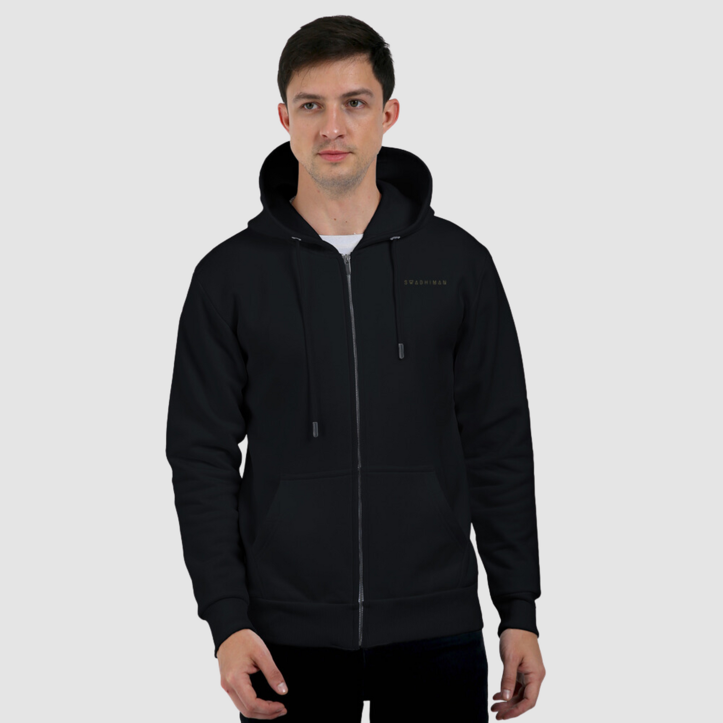 Black Zip Hoodie having Kaal Om Design