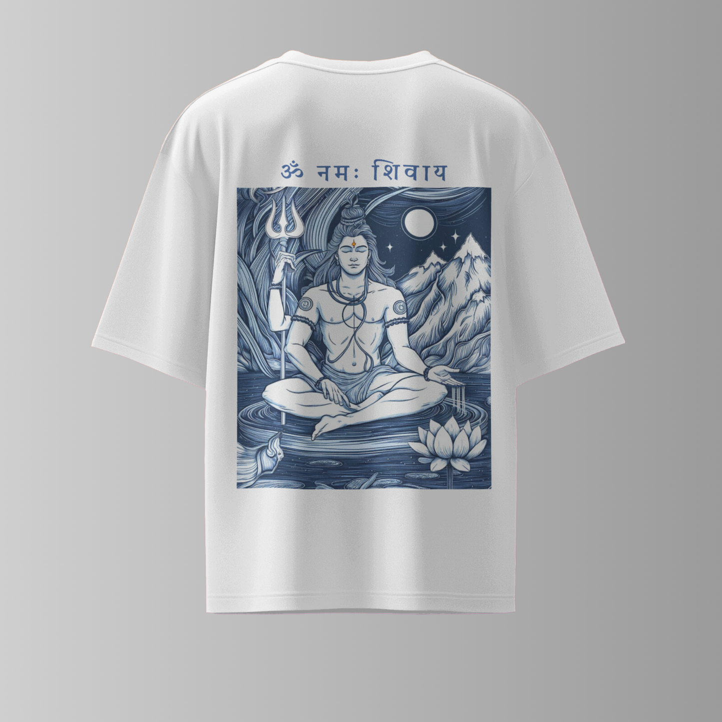 Om's Blessing: White Premium Fabric 280 gsm Oversized Shiva T-Shirt