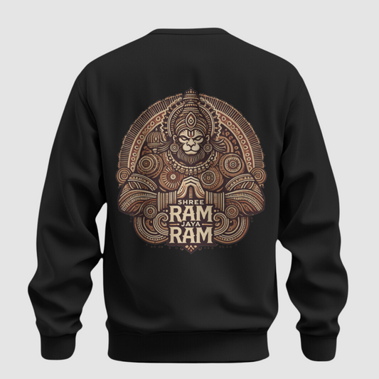 Strength of Devotion: Lord Hanuman Black Oversized Sweatshirt