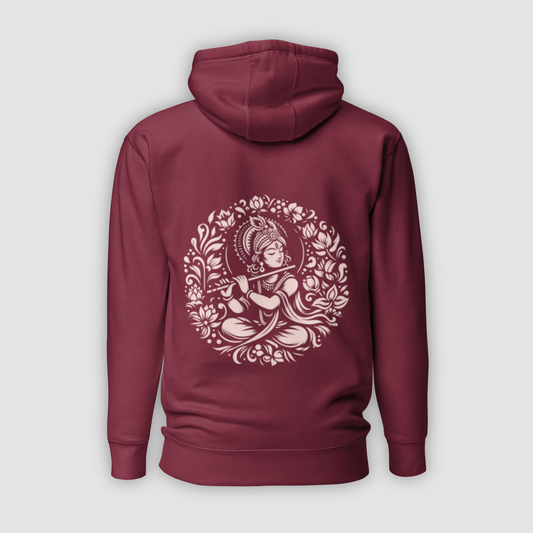 Krishna’s Melody: Maroon Hooded Sweatshirt