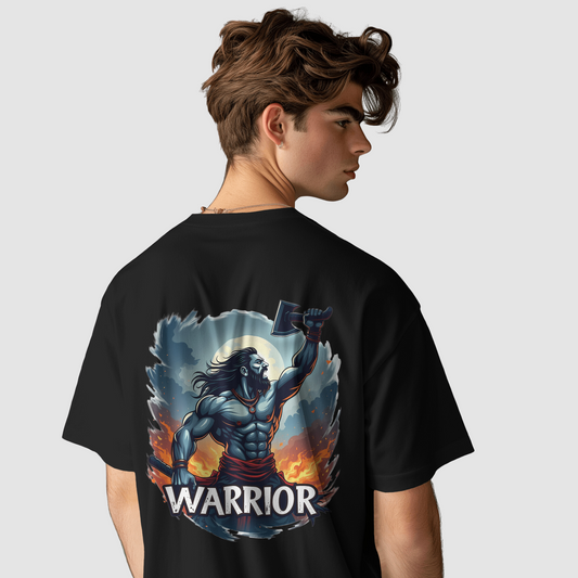 Fierce Valor: Black Premium Fabric 280 gsm Oversized  T-Shirt with Warrior Graphic