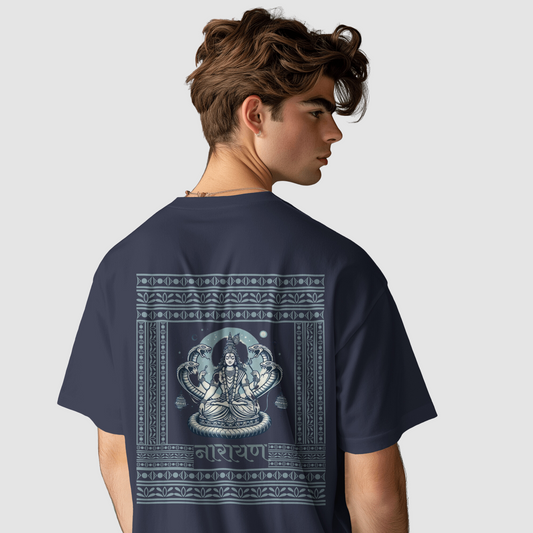 Navy Blue Premium Fabric 280 gsm Oversized T-shirt having Naryana Design