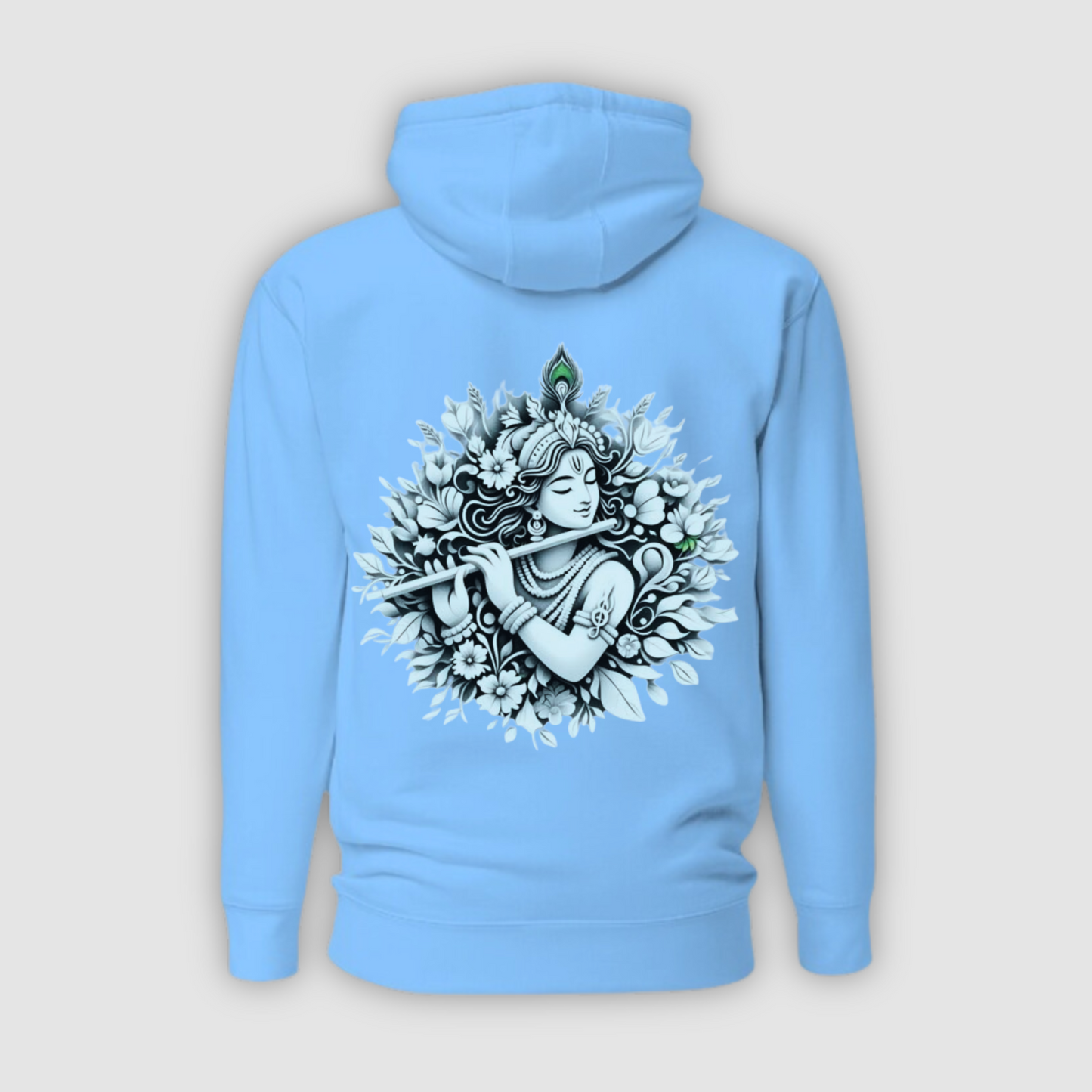 Baby Blue Hooded Sweatshirt having Krishna Design