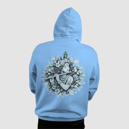 Baby Blue Hooded Sweatshirt having Krishna Design