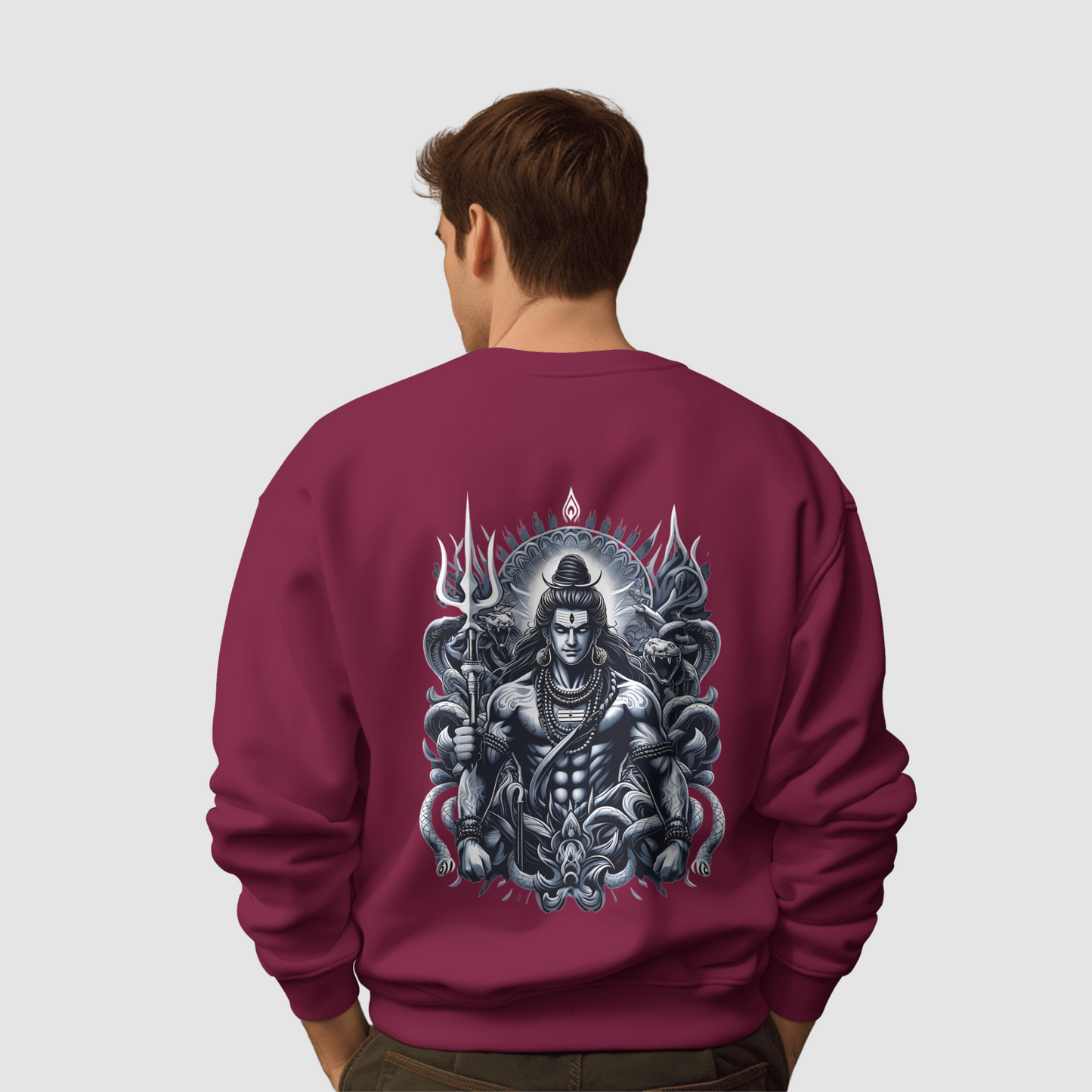 Maroon Oversized Sweatshirt having lord shiva Design