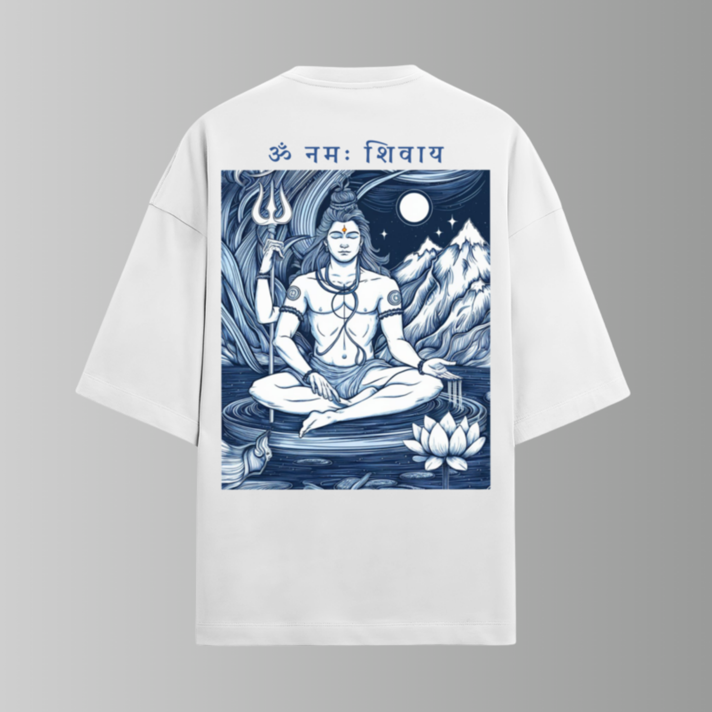 Om's Blessing: White Premium Fabric 280 gsm Oversized Shiva T-Shirt