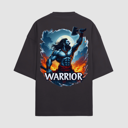 Fierce Valor: Black Premium Fabric 280 gsm Oversized  T-Shirt with Warrior Graphic