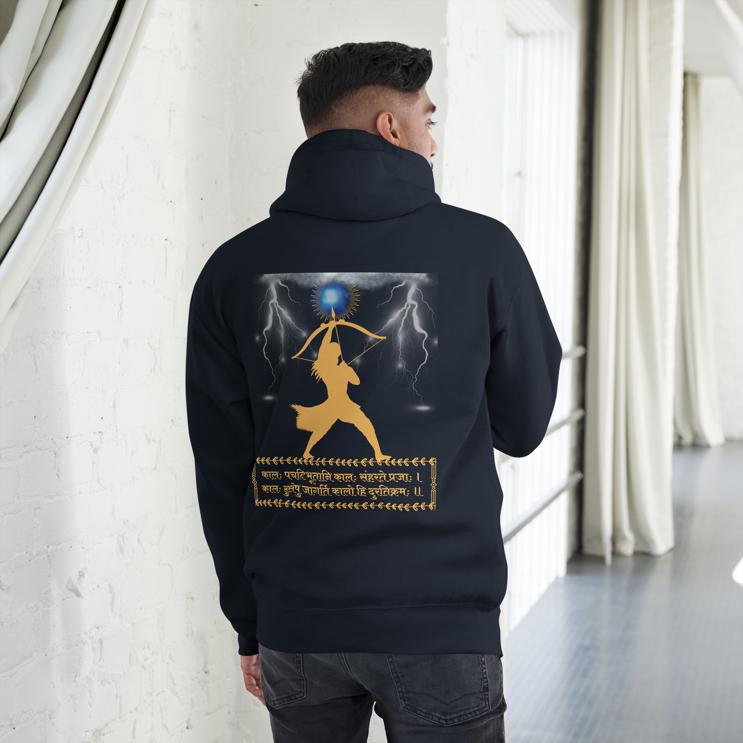 Navy Blue Hooded Sweatshirt having lord Rama Design